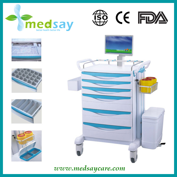 Plastic Wireless Mobile Medical Cart with castor